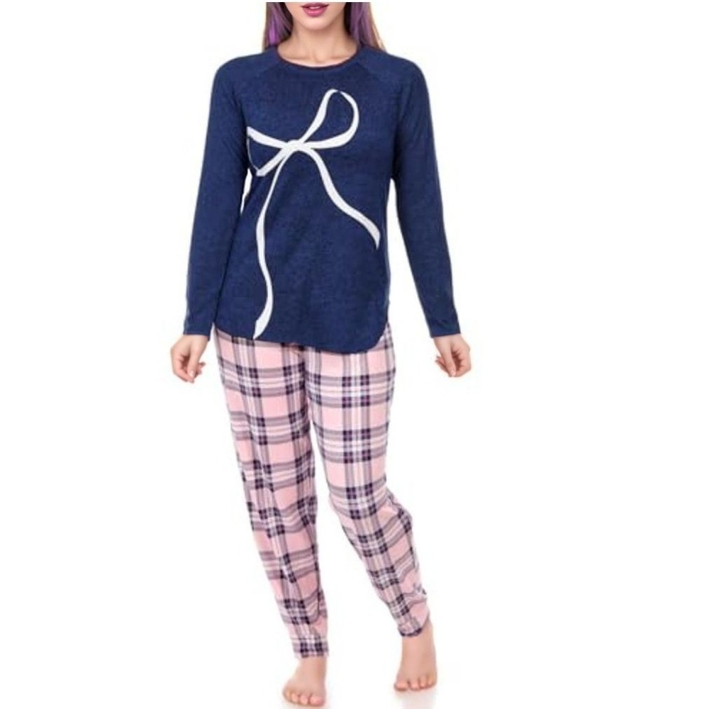 Cuddl Duds Womens Brushed Sweater Knit Long Sleeve Pajama Set Blue Small PJs NWT